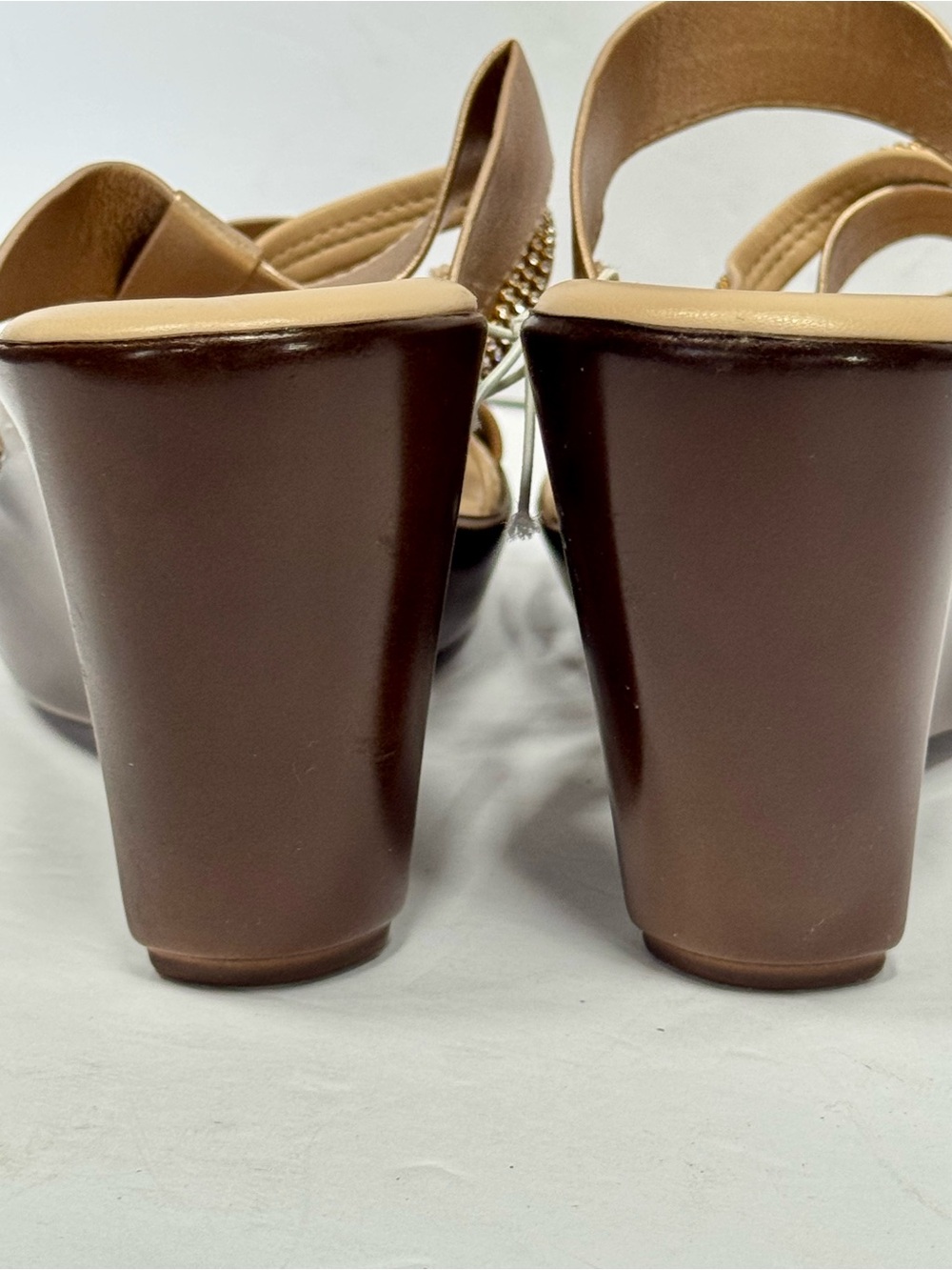 Italian Shoemakers Metallic Gold Wedge Sandals with Rhinestone Straps - Picture 8 of 14